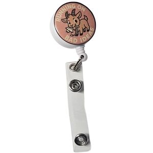 Handmade Funny Badge Reel – “Running on Bad Ideas” Goat Design